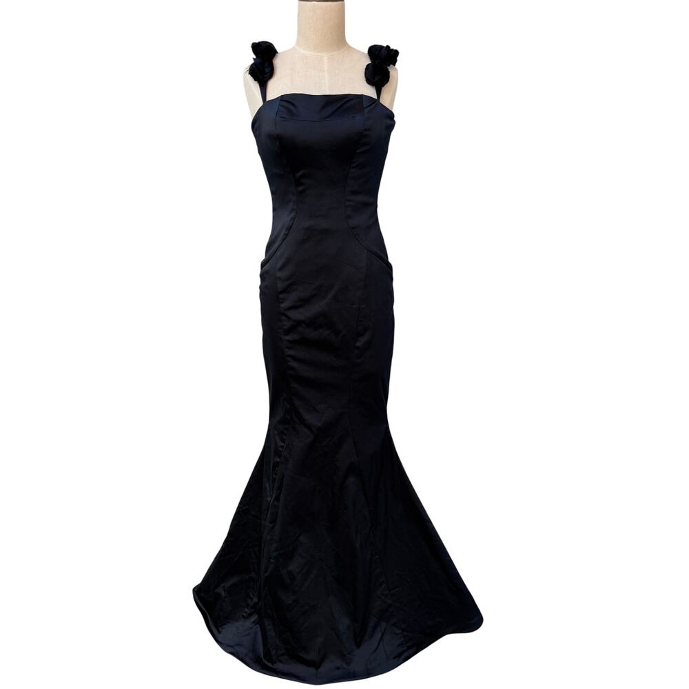 Memeka by GUSTAVO CADILE Couture Navy Blue Satin Mermaid Evening Gown Dress 6
